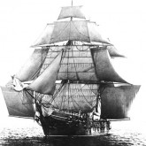 The Bark rigged ship Monongahela under full sail in a light breeze. Serving as U.S. Naval Academy Practice Ship in the mid-1890s